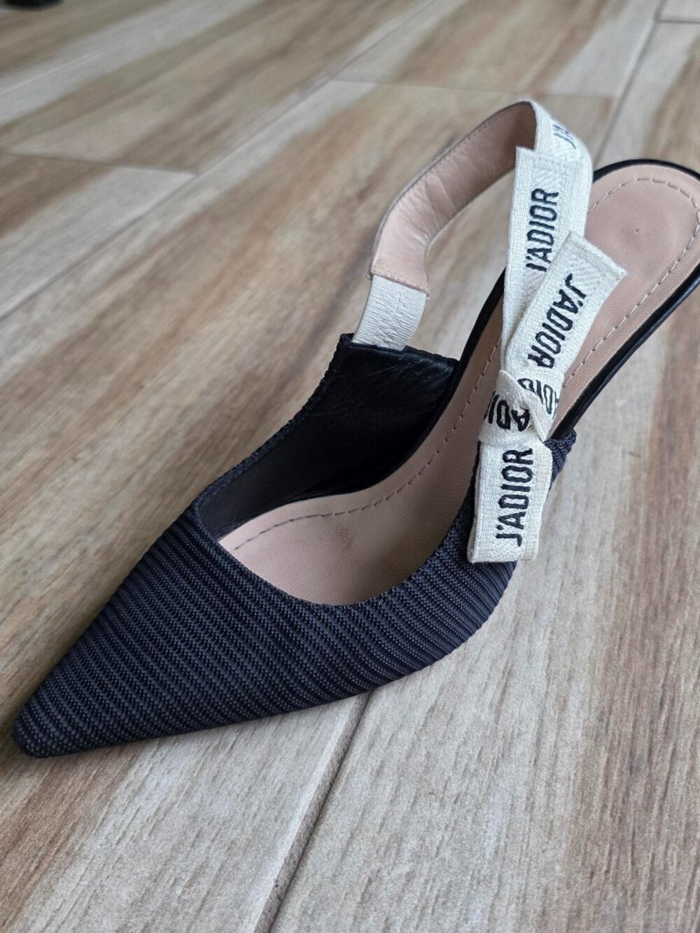 Dior J'Adior Black Technical Fabric Ribbon  Slingback Pumps Eur. 37